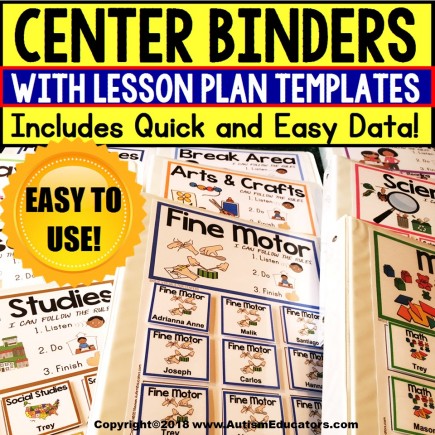 Data and Editable Lesson Plan Templates For DAILY CENTER BINDERS for Autism