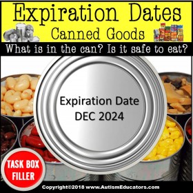 Life Skills Task Cards -EXPIRATION DATE on Canned Food TASK BOX FILLER
