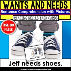 WANTS and NEEDS Sentence Comprehension | Task Box Filler Activities for Autism