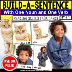 SENTENCE BUILDING with Picture Nouns and Verbs Task Cards “Task Box Filler”