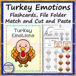 Turkey Emotions Flashcards, File Folder and Cut and Paste