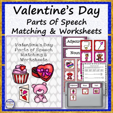 Valentine's Day Parts of Speech Matching and Worksheets