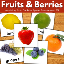 Fruits, Nuts and Berries Vocabulary Cards with Real Life Pictures for Speech Therapy and ESL