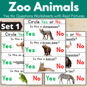 Zoo Animals Activities - Yes No Questions Set 1 Print and Go