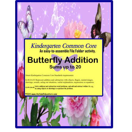 File Folder Game Butterfly Addition Kindergarten Common Core (Autism and Special Needs)