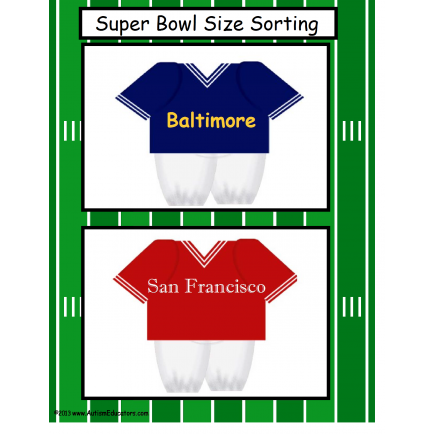 FREE    Kindergarten Size Sorting Super Bowl Worksheet