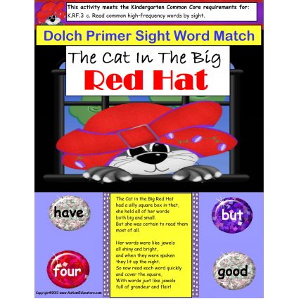 File Folder Primer Sight Words The Cat in the Big Red Hat