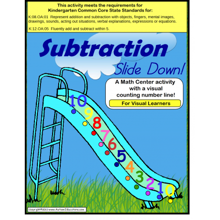 Subtraction Math Center Activity {Autism, Special Education, Kindergarten Common Core}