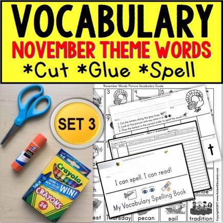 NOVEMBER Vocabulary and Fine Motor MONTHLY Worksheets for Special Education