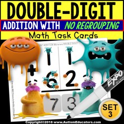 TOUCH POINT Double Digit Addition TASK CARDS Monster Theme “Task Box Filler"