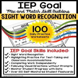 SIGHT WORDS IEP Goal Skill Builder WORKSHEETS for Autism and Special Education