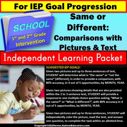 Independent Learning Packet for Special Education | Comparing Pictures and Text