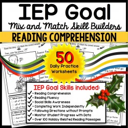 READING COMPREHENSION IEP Skill Builder December Social Skills "WH Questions" WORKSHEETS