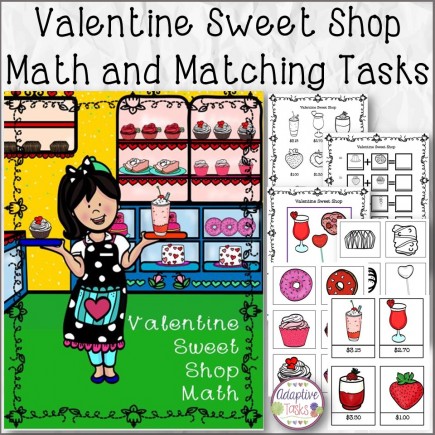 Valentine Sweet Shop Math and Matching Tasks