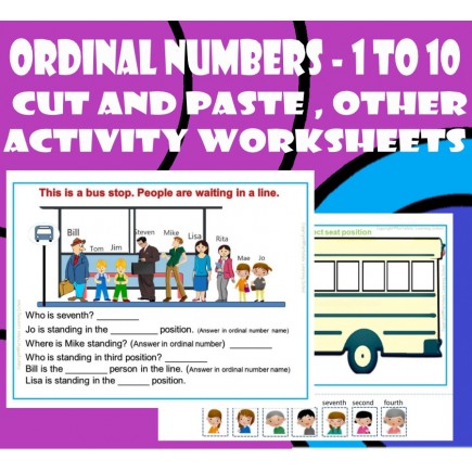 Ordinal numbers 1 to 10 - Cut and Paste, and other activity Worksheets 