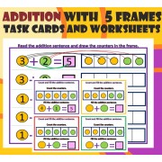 Addition with 5 Frames– Task cards and Worksheets Activities