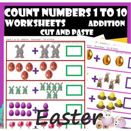 EASTER-Count 1 to 10 – Addition – Cut and Paste Worksheets