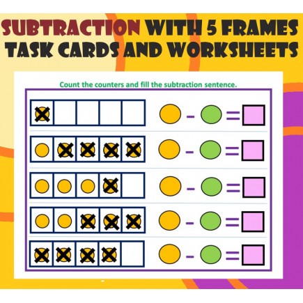 Subtraction with 5 Frames – Task cards and Worksheets Activities.