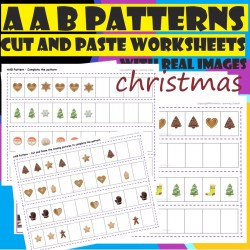Christmas- AAB Patterns – Cut and Paste Worksheets with  Real Images