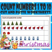 CHRISTMAS-Count 1 to 10 Cut & Paste /Write Number Worksheets with Real Images