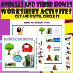 Animal Homes–Where do they live? Cut and Paste, Circle it - Worksheet Activities.