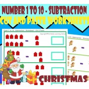 CHRISTMAS-Count Numbers 1 to 10 – Subtraction – Cut and Paste Worksheets