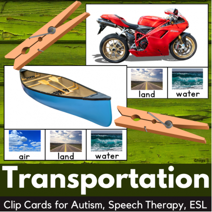 Transportation Clip Cards for Special Education with Real Pictures