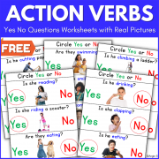 Action Verbs Worksheets with Visuals Yes No Questions FREE
