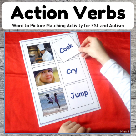 Action Verbs Word to Picture Matching Activity